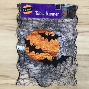 Halloween Black Spider Web Pumpkin Bat Sheer Table Runner NWT
